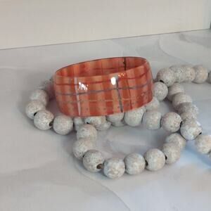 Fun-Loving Vintage 1980s Orange You Glad Acrylic Plaid 1" Wide Bangle Bracelet